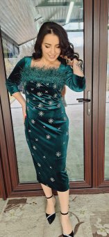 Rochie verde din catifea cu fulgi la bust si stelute ●38 ●40 ●46