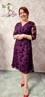 Rochie mov din tull cu model din catifea