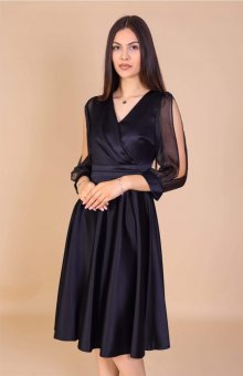 Rochie neagra din taftă premium si maneci din organza.