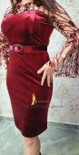 Rochie bordo din catifea cu maneci din tull si broderie catifelata