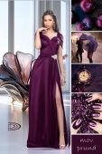 Rochie din tafta mov pruna cu accesoriu in talie