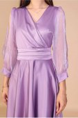 Rochie lila din taftă premium si maneci despicate din organza