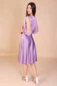Rochie lila din taftă premium si maneci despicate din organza