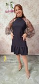 Rochie neagră din stofa cu mâneci din organza si imprimeu animal print