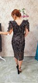 Rochie neagra din tull cu paiete negre si flori argintii