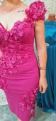 Rochie roz cu flori 3d si decupaje din tull