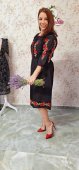 Rochie din 100% bumbac,model traditional cu imprimeu rosu si elastic in talie